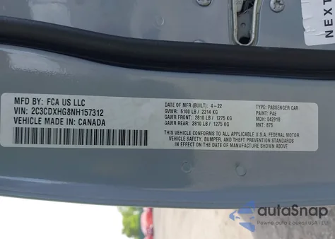 2022 Dodge Charger Gt Rwd z USA, uszkodzony, nr VIN 2C3CDXHG8NH157312